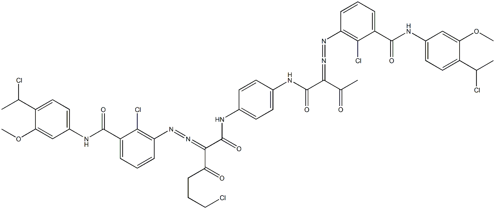 3,3'-[2-(2-Chloroethyl)-1,4-phenylenebis[iminocarbonyl(acetylmethylene)azo]]bis[N-[4-(1-chloroethyl)-3-methoxyphenyl]-2-chlorobenzamide],,结构式