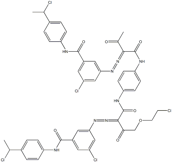 3,3'-[2-[(2-クロロエチル)オキシ]-1,4-フェニレンビス[イミノカルボニル(アセチルメチレン)アゾ]]ビス[N-[4-(1-クロロエチル)フェニル]-5-クロロベンズアミド] 化学構造式