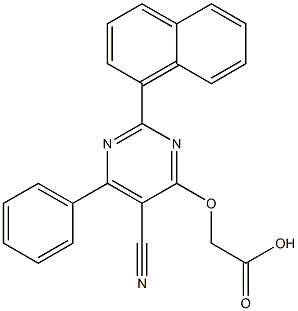 [2-(1-ナフタレニル)-5-シアノ-6-フェニル-4-ピリミジニルオキシ]酢酸 化学構造式