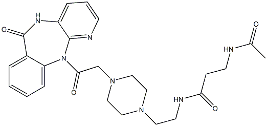 5,11-Dihydro-11-[[4-[2-[3-(acetylamino)propanoylamino]ethyl]-1-piperazinyl]acetyl]-6H-pyrido[2,3-b][1,4]benzodiazepin-6-one,,结构式