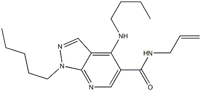 1-ペンチル-4-(ブチルアミノ)-N-(2-プロペニル)-1H-ピラゾロ[3,4-b]ピリジン-5-カルボアミド 化学構造式