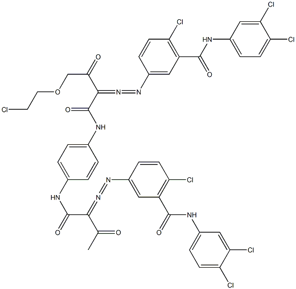 3,3'-[2-[(2-クロロエチル)オキシ]-1,4-フェニレンビス[イミノカルボニル(アセチルメチレン)アゾ]]ビス[N-(3,4-ジクロロフェニル)-6-クロロベンズアミド] 化学構造式