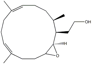 (1R,2R,3R,7E,11E)-3,4-エポキシ-1,7,11-トリメチルシクロテトラデカ-7,11-ジエン-2-エタノール 化学構造式