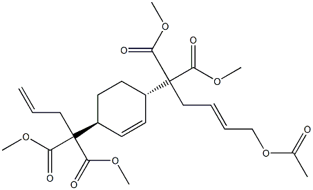 2-[(1S,4S)-4-[1,1-ビス(メトキシカルボニル)-3-ブテニル]-2-シクロヘキセニル]-2-[(E)-4-アセトキシ-2-ブテニル]マロン酸ジメチル 化学構造式