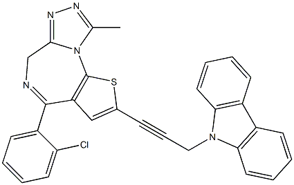 4-(2-クロロフェニル)-9-メチル-2-[3-(9H-カルバゾール-9-イル)-1-プロピニル]-6H-チエノ[3,2-f][1,2,4]トリアゾロ[4,3-a][1,4]ジアゼピン 化学構造式