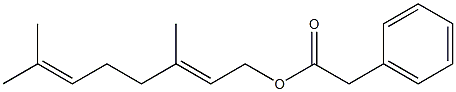 フェニル酢酸3,7-ジメチル-2,6-オクタジエニル 化学構造式