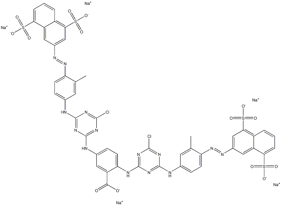 2,5-ビス[4-クロロ-6-[3-メチル-4-(4,8-ジスルホ-2-ナフチルアゾ)アニリノ]-1,3,5-トリアジン-2-イルアミノ]安息香酸五ナトリウム 化学構造式