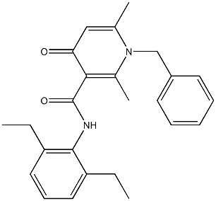 N-(2,6-ジエチルフェニル)-1-ベンジル-1,4-ジヒドロ-2,6-ジメチル-4-オキソピリジン-3-カルボアミド 化学構造式