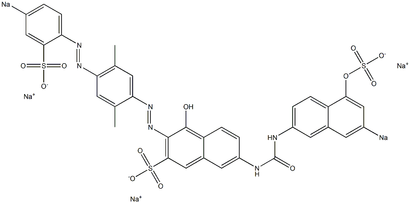 4-ヒドロキシ-7-[N'-(5-ヒドロキシ-7-ソジオスルホ-2-ナフタレニル)ウレイド]-3-[[2,5-ジメチル-4-[(4-ソジオスルホフェニル)アゾ]フェニル]アゾ]ナフタレン-2-スルホン酸ナトリウム 化学構造式
