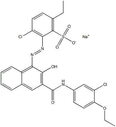 3-Chloro-6-ethyl-2-[[3-[[(3-chloro-4-ethoxyphenyl)amino]carbonyl]-2-hydroxy-1-naphtyl]azo]benzenesulfonic acid sodium salt,,结构式