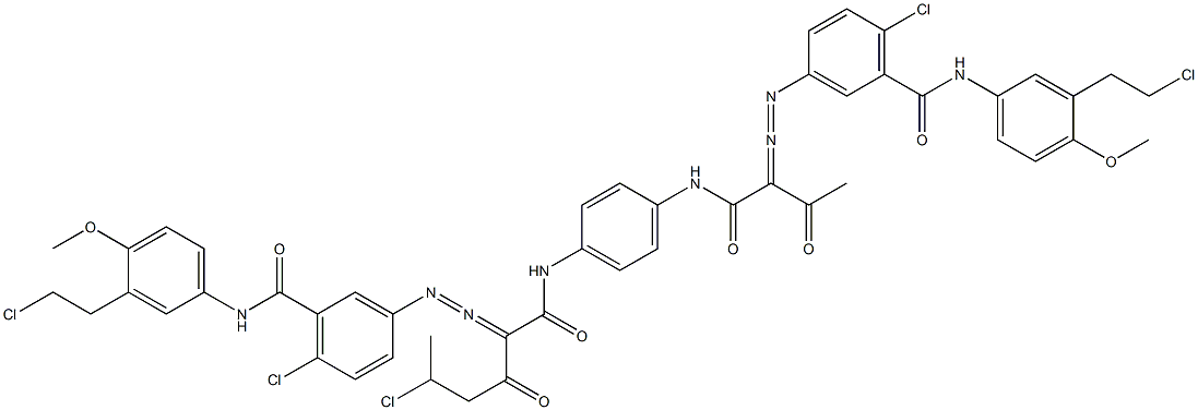 3,3'-[2-(1-Chloroethyl)-1,4-phenylenebis[iminocarbonyl(acetylmethylene)azo]]bis[N-[3-(2-chloroethyl)-4-methoxyphenyl]-6-chlorobenzamide],,结构式