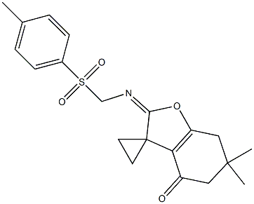 6,6-ジメチル-2-(トシルメチルイミノ)-6,7-ジヒドロスピロ[ベンゾフラン-3(2H),1'-シクロプロパン]-4(5H)-オン 化学構造式