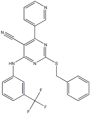 2-Benzylthio-6-(3-pyridinyl)-4-(3-trifluoromethylphenyl)aminopyrimidine-5-carbonitrile Struktur