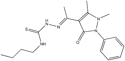 1,5-ジメチル-2-フェニル-4-[1-[2-[[ブチルアミノ]チオカルボニル]ヒドラゾノ]エチル]-1H-ピラゾール-3(2H)-オン 化学構造式