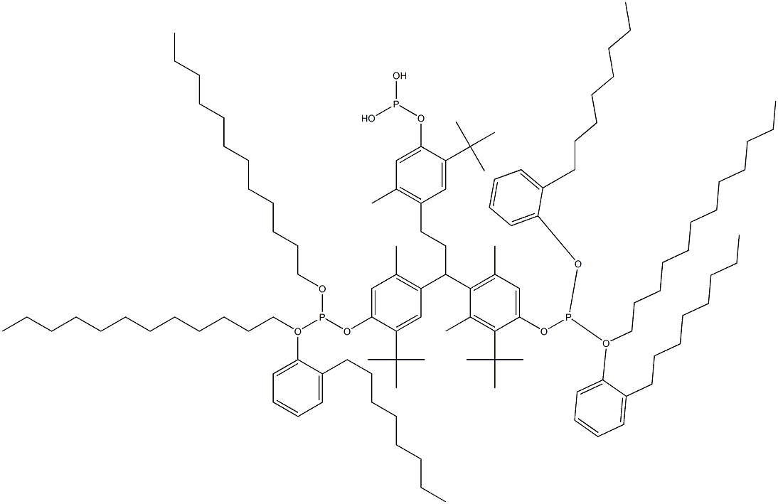 [3-メチル-1,1,3-プロパントリイルトリス(2-tert-ブチル-5-メチル-4,1-フェニレンオキシ)]トリス(亜ホスホン酸)O,O',O''-トリドデシルO,O',O''-トリス(2-オクチルフェニル) 化学構造式