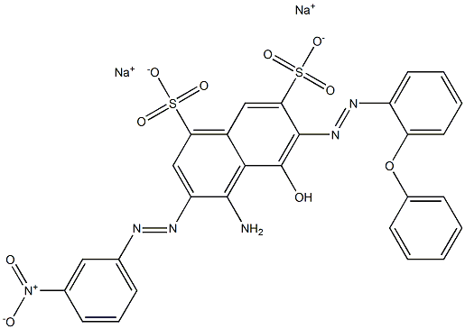 4-アミノ-5-ヒドロキシ-3-[(3-ニトロフェニル)アゾ]-6-[(2-フェノキシフェニル)アゾ]ナフタレン-1,7-ジスルホン酸二ナトリウム 化学構造式