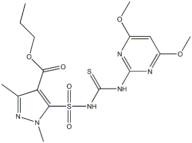 1,3-ジメチル-5-[[(4,6-ジメトキシピリミジン-2-イル)チオカルバモイル]スルファモイル]-1H-ピラゾール-4-カルボン酸プロピル 化学構造式