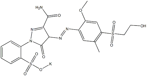 4-[4-(2-Hydroxyethylsulfonyl)-2-methoxy-5-methylphenylazo]-5-oxo-1-(o-potassiosulfophenyl)-2-pyrazoline-3-carboxamide Struktur