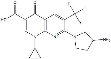 6-(Trifluoromethyl)-1,4-dihydro-1-cyclopropyl-4-oxo-7-(3-aminopyrrolidin-1-yl)-1,8-naphthyridine-3-carboxylic acid,,结构式