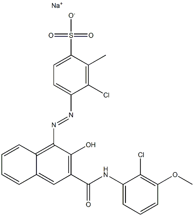 3-Chloro-2-methyl-4-[[3-[[(2-chloro-3-methoxyphenyl)amino]carbonyl]-2-hydroxy-1-naphtyl]azo]benzenesulfonic acid sodium salt Struktur