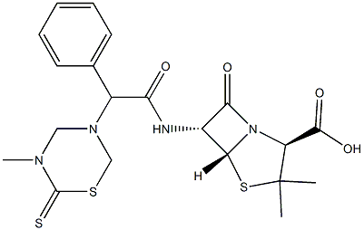 6-[2-フェニル-2-[(3-メチル-2-チオキソ-3,4,5,6-テトラヒドロ-2H-1,3,5-チアジアジン)-5-イル]アセチルアミノ]ペニシラン酸 化学構造式