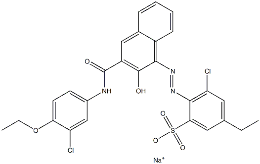 3-Chloro-5-ethyl-2-[[3-[[(3-chloro-4-ethoxyphenyl)amino]carbonyl]-2-hydroxy-1-naphtyl]azo]benzenesulfonic acid sodium salt,,结构式