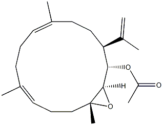 (1S,2R,3R,6E,10E,14S)-2,3-エポキシ-14-(1-メチルエテニル)-3,7,11-トリメチルシクロテトラデカ-6,10-ジエン-1-オールアセタート 化学構造式