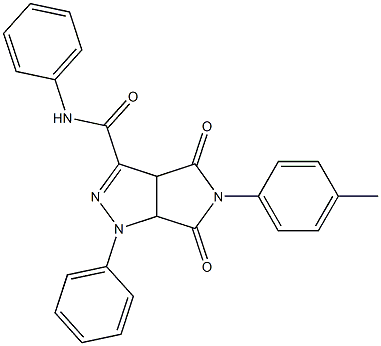 1,3a,4,5,6,6a-ヘキサヒドロ-4,6-ジオキソ-N-フェニル-5-(4-メチルフェニル)-1-(フェニル)ピロロ[3,4-c]ピラゾール-3-カルボアミド 化学構造式