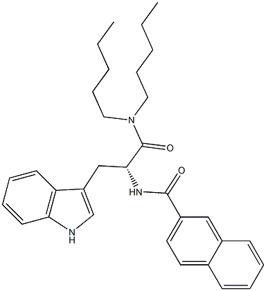 (R)-2-(2-ナフトイルアミノ)-3-(1H-インドール-3-イル)-N,N-ジペンチルプロパンアミド 化学構造式