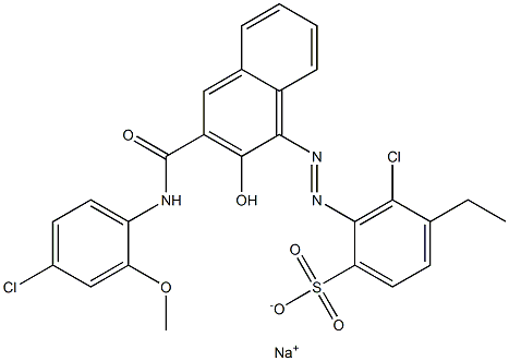 3-クロロ-4-エチル-2-[[3-[[(4-クロロ-2-メトキシフェニル)アミノ]カルボニル]-2-ヒドロキシ-1-ナフチル]アゾ]ベンゼンスルホン酸ナトリウム 化学構造式