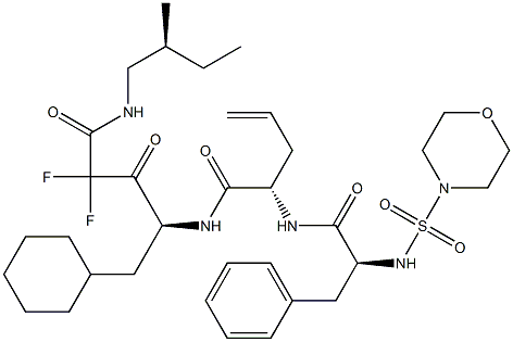 Nα-[N-(モルホリノスルホニル)-L-フェニルアラニル]-N-[(S)-2,4-ジオキソ-4-[[(S)-2-メチルブチル]アミノ]-1-(シクロヘキシルメチル)-3,3-ジフルオロブチル]-4,5-ジデヒドロ-L-ノルバリンアミド 化学構造式