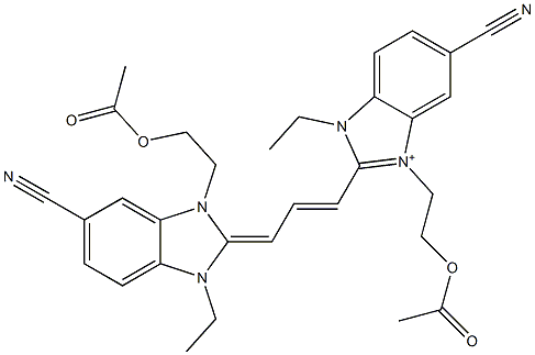 3-(2-Acetyloxyethyl)-2-[3-[[3-[2-(acetyloxy)ethyl]-5-cyano-1-ethyl-1,3-dihydro-2H-benzimidazol]-2-ylidene]-1-propenyl]-5-cyano-1-ethyl-1H-benzimidazol-3-ium,,结构式