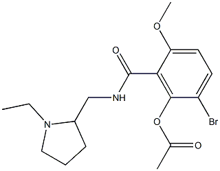 N-[(1-エチル-2-ピロリジニル)メチル]-2-メトキシ-6-アセトキシ-5-ブロモベンズアミド 化学構造式
