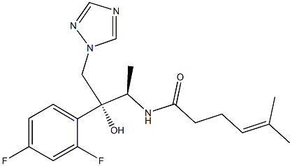 N-[(1R,2R)-2-(2,4-ジフルオロフェニル)-2-ヒドロキシ-1-メチル-3-(1H-1,2,4-トリアゾール-1-イル)プロピル]5-メチル-4-ヘキセンアミド 化学構造式