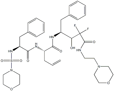 (4S)-4-[(S)-2-(N-モルホリノスルホニル-L-フェニルアラニルアミノ)-4-ペンテノイルアミノ]-2,2-ジフルオロ-3-ヒドロキシ-5-フェニル-N-(2-モルホリノエチル)ペンタンアミド 化学構造式