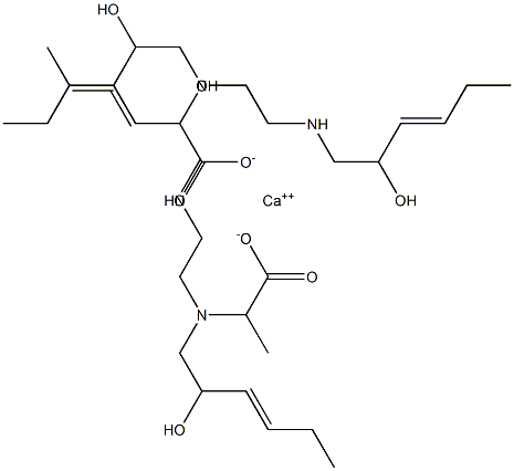 Bis[2-[N-(2-hydroxy-3-hexenyl)-N-[2-(2-hydroxy-3-hexenylamino)ethyl]amino]propionic acid]calcium salt Struktur