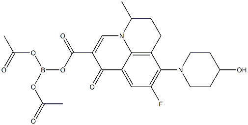 8-Fluoro-5,6-dihydro-7-(4-hydroxypiperidino)-4-methyl-1-oxo-4H-3a-aza-1H-phenalene-2-carboxylic acid diacetoxyboryl ester Struktur