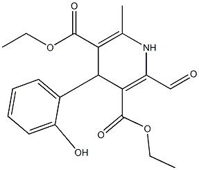 4-(2-ヒドロキシフェニル)-2-ホルミル-6-メチル-1,4-ジヒドロピリジン-3,5-ジカルボン酸ジエチル 化学構造式