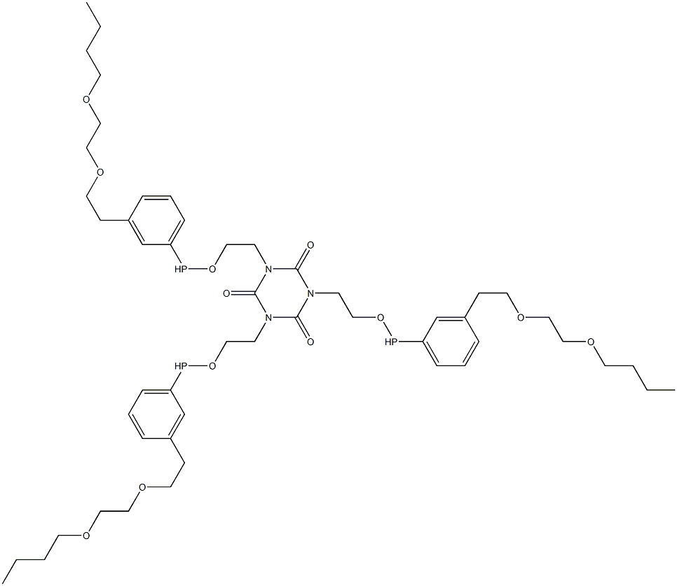 1,3,5-Tris[2-[3-[2-[(2-butoxyethyl)oxy]ethyl]phenylphosphinooxy]ethyl]-1,3,5-triazine-2,4,6(1H,3H,5H)-trione 结构式