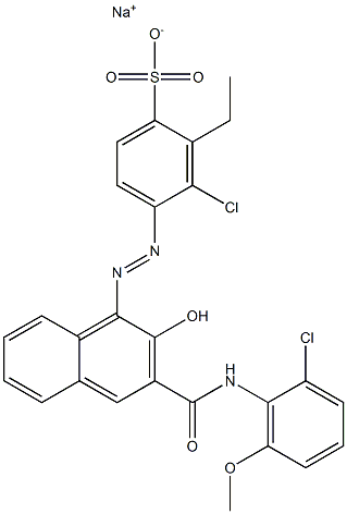 3-クロロ-2-エチル-4-[[3-[[(2-クロロ-6-メトキシフェニル)アミノ]カルボニル]-2-ヒドロキシ-1-ナフチル]アゾ]ベンゼンスルホン酸ナトリウム 化学構造式