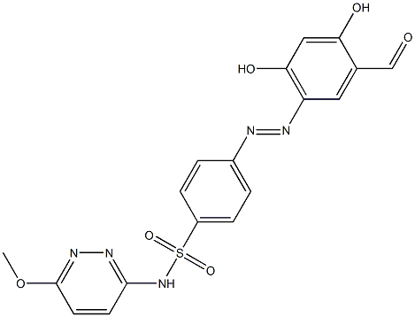 2,4-Dihydroxy-5-[4-[(6-methoxypyridazin-3-yl)aminosulfonyl]phenylazo]benzaldehyde Struktur