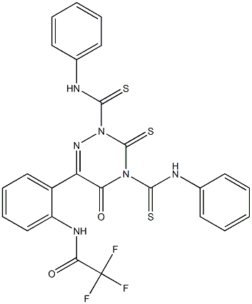 2,3-Dihydro-2,4-bis(phenylthiocarbamoyl)-3-thioxo-6-[2-[(trifluoroacetyl)amino]phenyl]-1,2,4-triazin-5(4H)-one Struktur