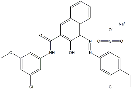 4-クロロ-3-エチル-6-[[3-[[(3-クロロ-5-メトキシフェニル)アミノ]カルボニル]-2-ヒドロキシ-1-ナフチル]アゾ]ベンゼンスルホン酸ナトリウム 化学構造式