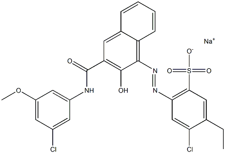 4-Chloro-3-ethyl-6-[[3-[[(3-chloro-5-methoxyphenyl)amino]carbonyl]-2-hydroxy-1-naphtyl]azo]benzenesulfonic acid sodium salt,,结构式