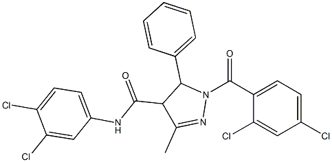 N-(3,4-Dichlorophenyl)-5-(phenyl)-1-(2,4-dichlorobenzoyl)-3-methyl-4,5-dihydro-1H-pyrazole-4-carboxamide 结构式