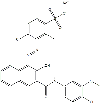 4-クロロ-2-メチル-3-[[3-[[(4-クロロ-3-メトキシフェニル)アミノ]カルボニル]-2-ヒドロキシ-1-ナフチル]アゾ]ベンゼンスルホン酸ナトリウム 化学構造式