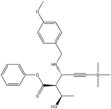 (2S,3S)-2-[(R)-1-Hydroxyethyl]-3-[(p-methoxybenzyl)amino]-5-trimethylsilyl-4-pentynethioic acid phenyl ester Struktur