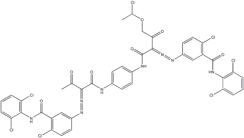 3,3'-[2-[(1-Chloroethyl)oxy]-1,4-phenylenebis[iminocarbonyl(acetylmethylene)azo]]bis[N-(2,6-dichlorophenyl)-6-chlorobenzamide],,结构式