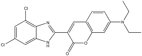 7-(ジエチルアミノ)-3-(4,6-ジクロロ-1H-ベンゾイミダゾール-2-イル)クマリン 化学構造式