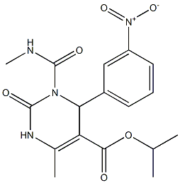 1,2,3,4-テトラヒドロ-3-(メチルカルバモイル)-6-メチル-2-オキソ-4-(3-ニトロフェニル)ピリミジン-5-カルボン酸イソプロピル 化学構造式
